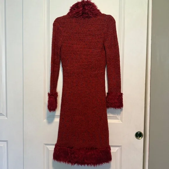 Frenchi Red Faux Fur Trim Cardigan - Picture 8 of 11